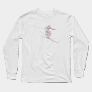 Skiing Skier Silhouette Shape Text Word Cloud Long Sleeve T-Shirt